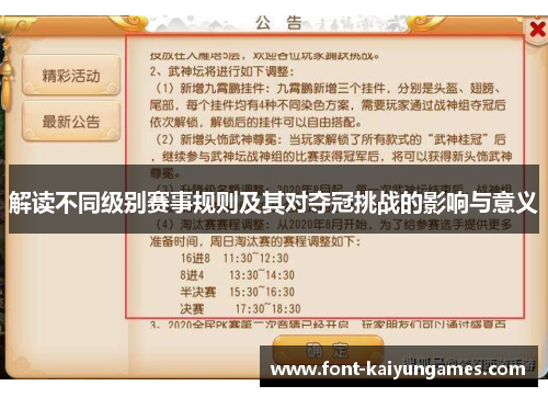 解读不同级别赛事规则及其对夺冠挑战的影响与意义 解读不同级别赛事规则及其对夺冠挑战的影响与意义